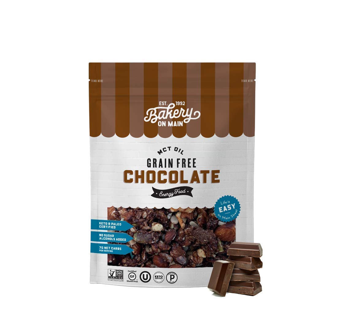 Bakery On Main, Grain-Free Granola + Baked With MCT Oil, Paleo + Keto Certified - Gluten-Free & Non GMO, Ketogenic Snack - Chocolate, 8oz (Pack of 3)