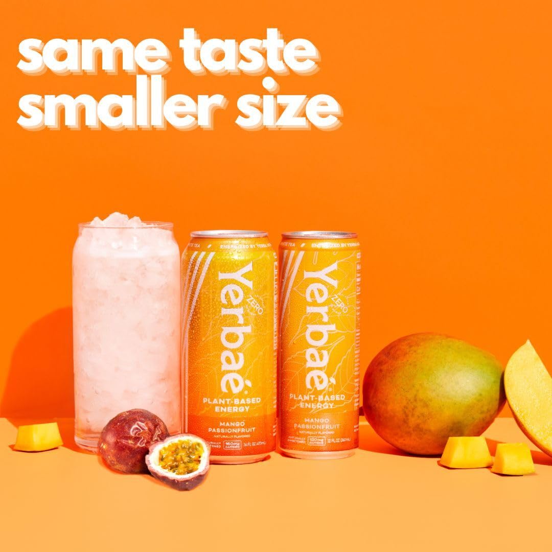 Yerbaé Energy Beverage, Mango Passion Fruit, 120mg Caffeine. No Sugar/Calories/Carbs, Energized by Yerba Mate, Plant-Based, Healthy Alternative