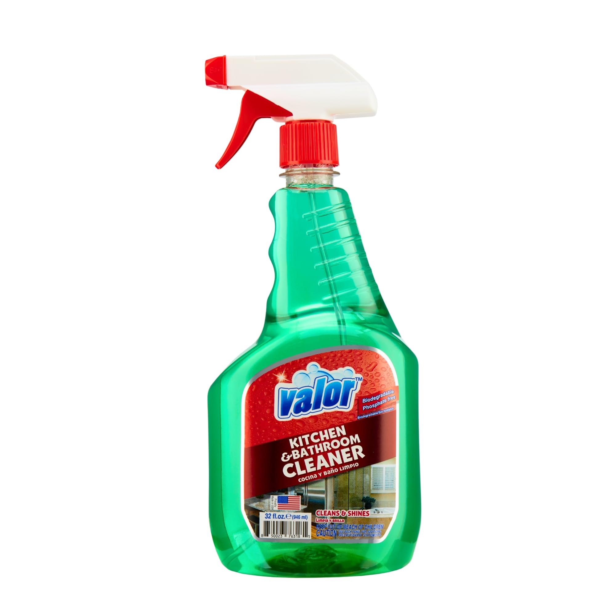 Valor Kitchen & Bathroom Cleaner Spray - Multi-Surface Degreaser & Limescale Cleaning Solution, Eco-Friendly Biodegradable Formula, (32 Fl Oz (Pack
