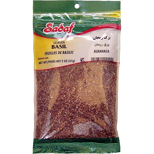 Sadaf Basil Leaves - Dried Basil Leaves for Cooking and Food Seasoning - Flavorful Herb - Mediterranean Cuisine Spice - Kosher - 2 Oz Resealable Bag
