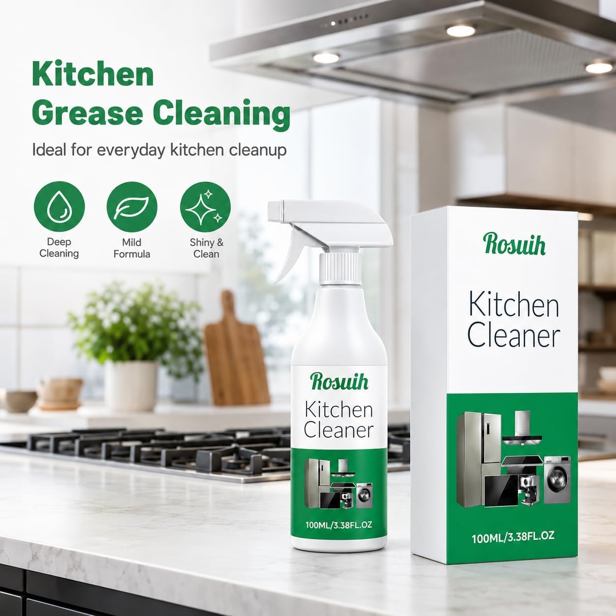 ROSUIH Kitchen Enzyme Cleaner Spray, Multifunctional Kitchen Appliance Cleaner, Heavy Duty Grease Remover for Cooktop, Stove, Oven, Range Hood