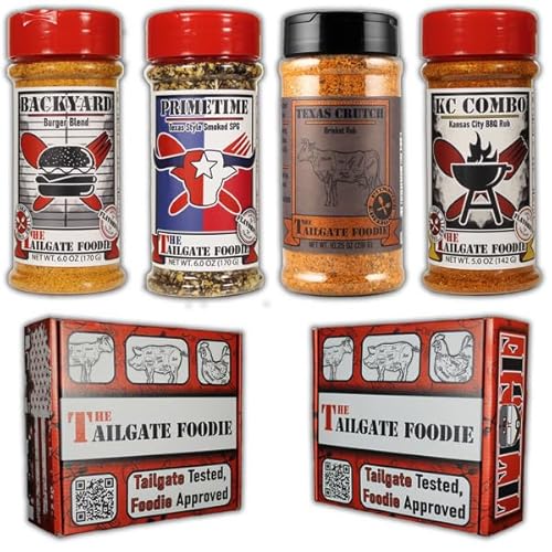 THE TAILGATE FOODIE Beef Seasoning Gift Box - 4 Pack BBQ Rub Variety Pack for SMoking, Barbecue, and Grilling - Burgers, Steak, Brisket, and Burnt End