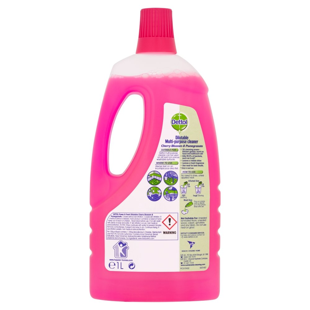 Dettol Power and Fresh Multi Purpose Cleaner Cherry Blossom/ Pomegranate Liquid 1 Litre (Pack of Six)