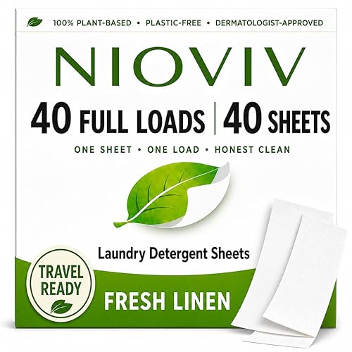 Nioviv Laundry Detergent Sheets - 40 Full Loads - Travel Laundry Sheets, No Mess No Measuring - Plant-Based, Plastic-Free - Hypoallergenic Fresh Linen