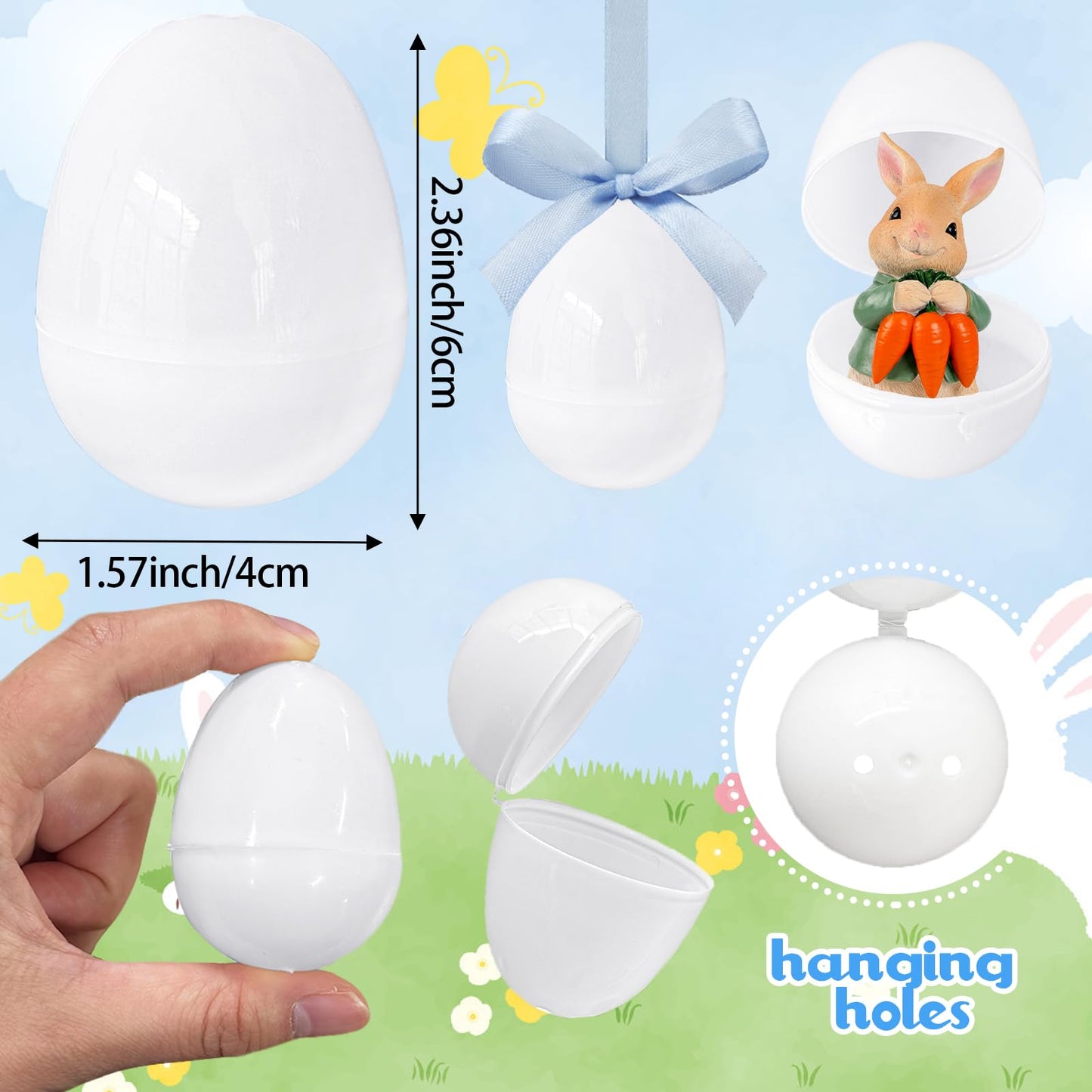 Baaxxango 100 Pieces Empty Easter Eggs,Blank White Plastic Eggs,Fillable Empty DIY Easter Eggs Bulk for Filling Easter Candy,Easter Theme Party