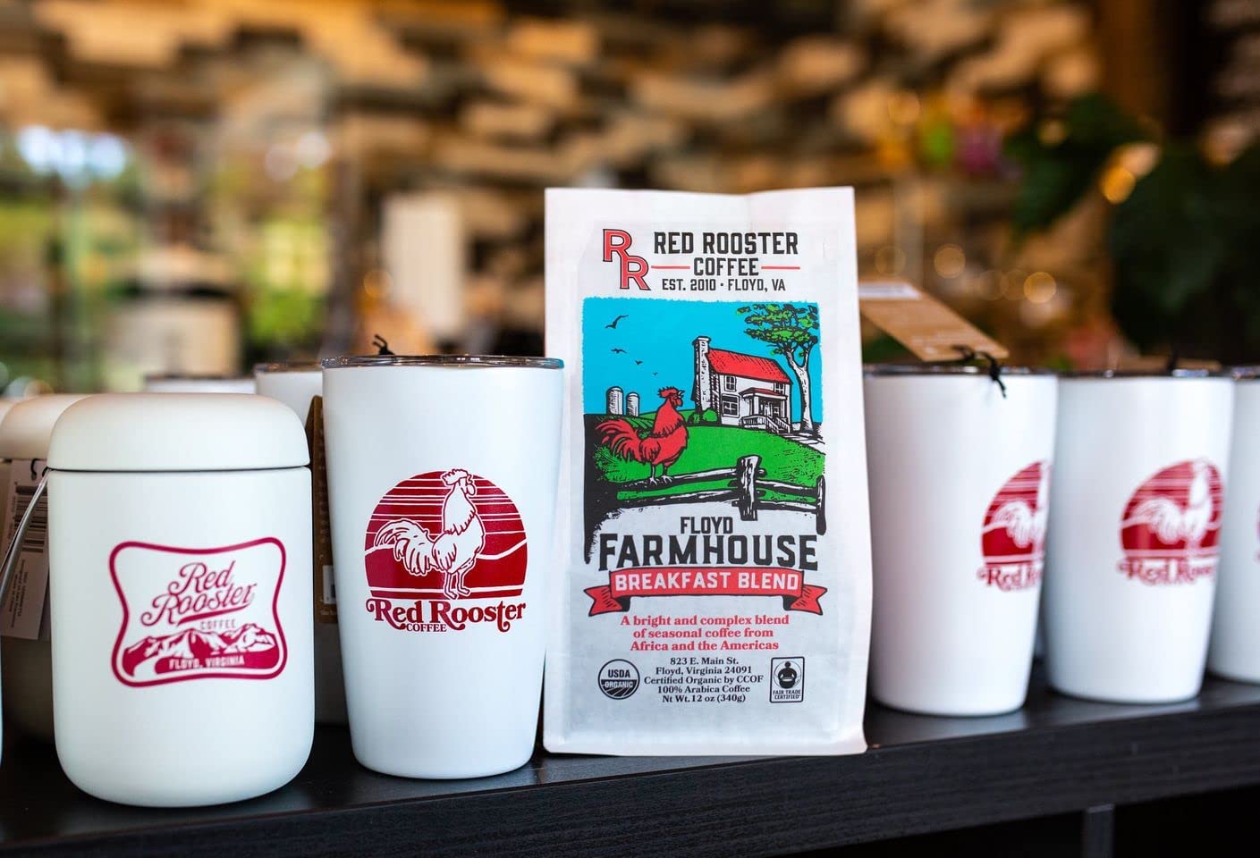 Red Rooster Coffee, Organic Floyd Farmhouse Breakfast Blend - Light-Medium Roast Whole Bean Coffee - Notes of Toasted Almond, Red Plum, Caramel
