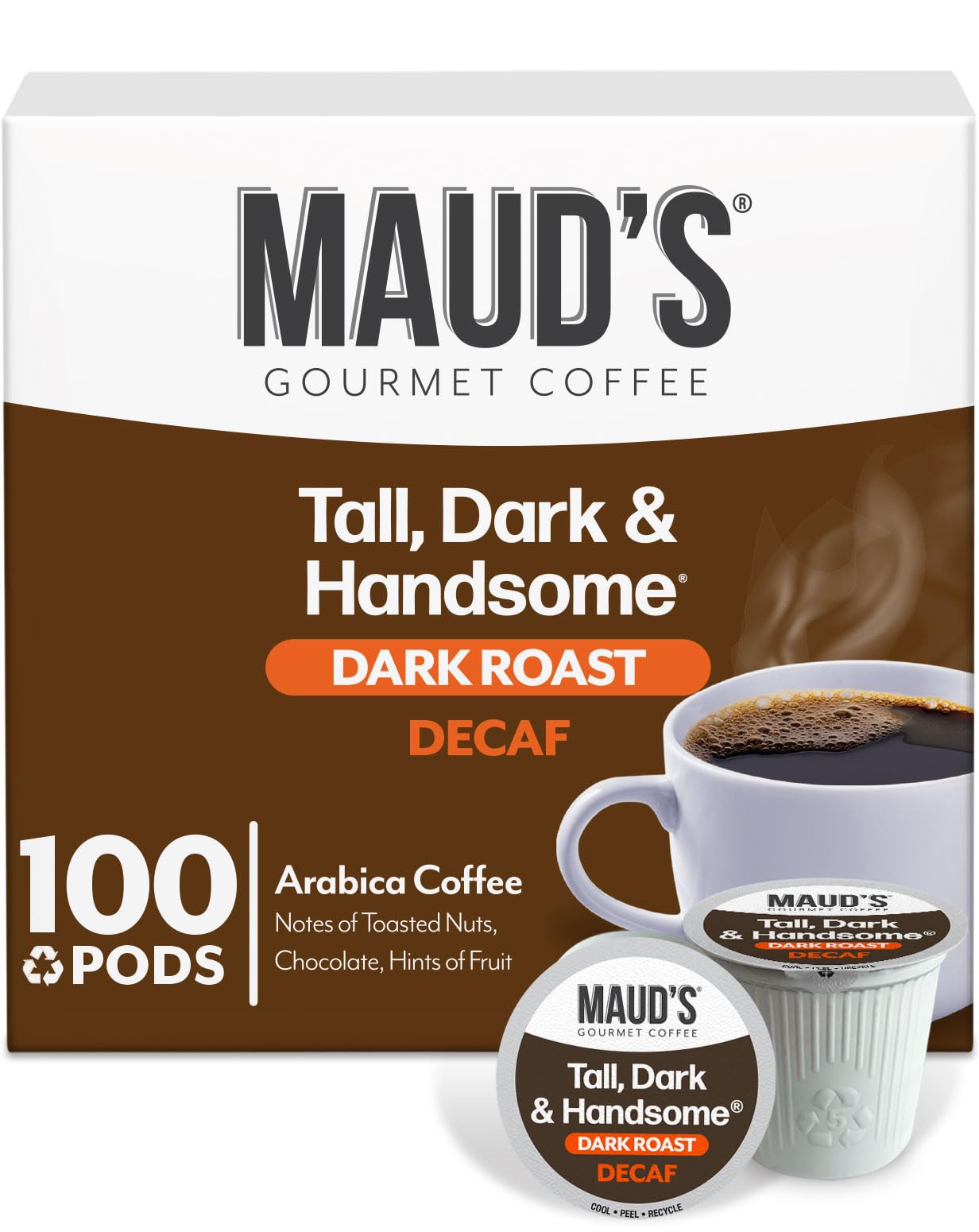 Maud's Decaf Dark Roast Coffee Pods, 100 ct, Decaffeinated Single Serve Pods - 100% Arabica, Compatible with Keurig K Cups Maker