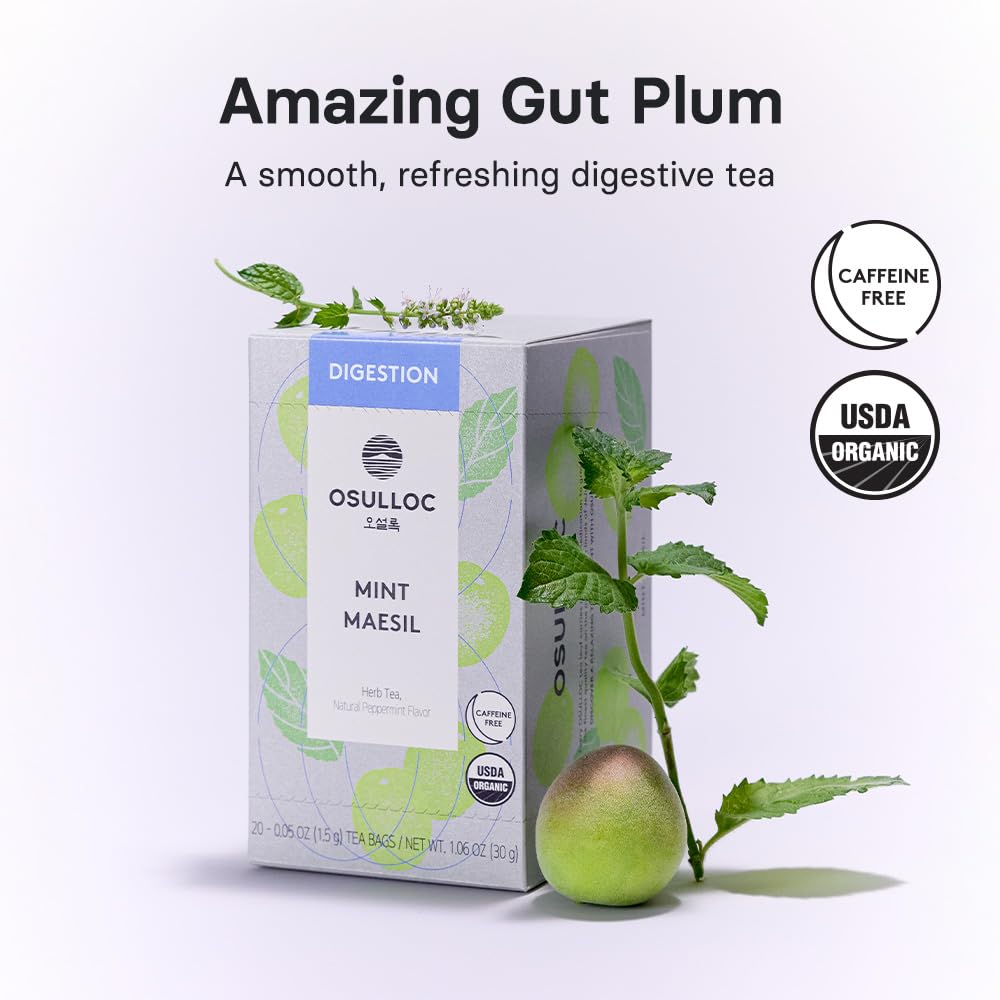 OSULLOC Mint Maesil, Peppermint Tea with Maesil (Korean Plum), Refreshing Herbal Tea, Digestion support, 20 Count, 1.27 oz