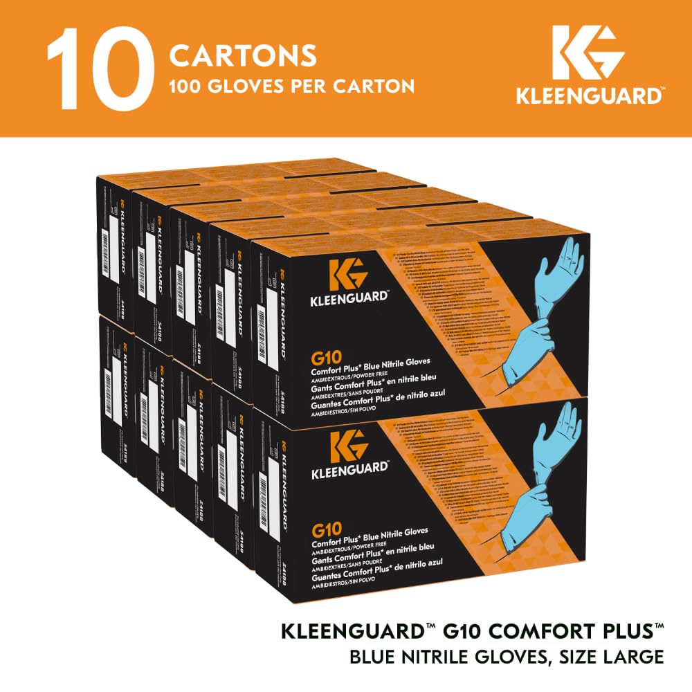 Kleenguard™ G10 Comfort Plus™ Blue Nitrile Gloves (54188), 4 Mil, Ambidextrous, Touchscreen Compatible, L (100 Gloves/Box)