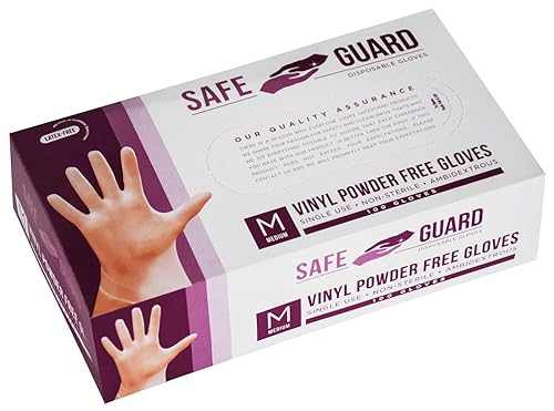 Safeguard Clear Vinyl Gloves Disposable Latex Free, Powder Free, 100 Count, Size Medium