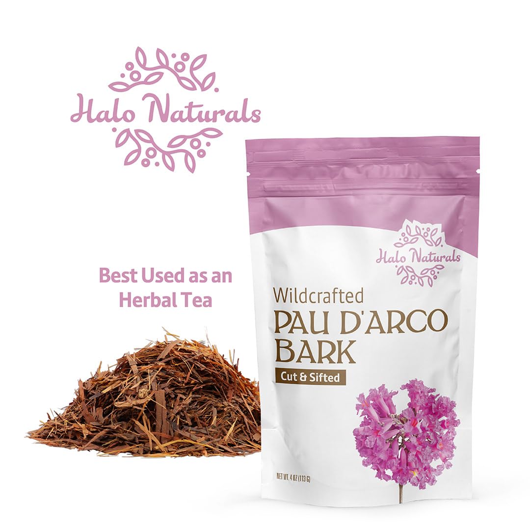 Halo Naturals Pau D'Arco Bark Cut & Sifted Wildcrafted, 4 Ounces Resealable Pouch| Packaged in The USA
