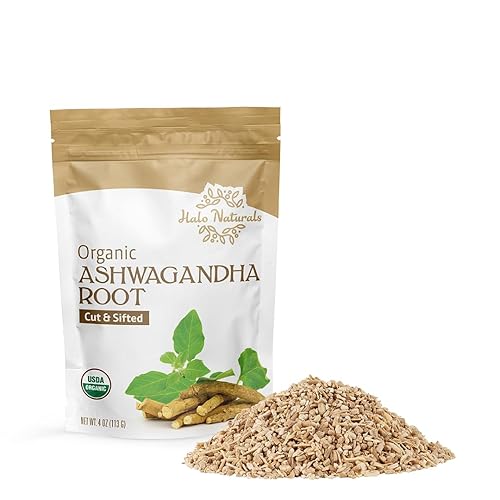Halo Naturals Organic Ashwagandha Root Cut & Sifted, 4 Ounces (Withania somnifera) USDA Certified | Resealable Pouch| Packaged in The USA