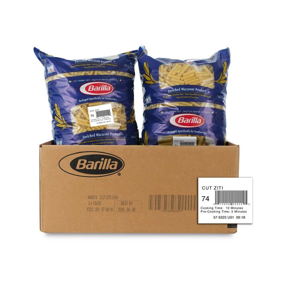 Ziti Cut Pasta, 10 Pound -- 2 Case
