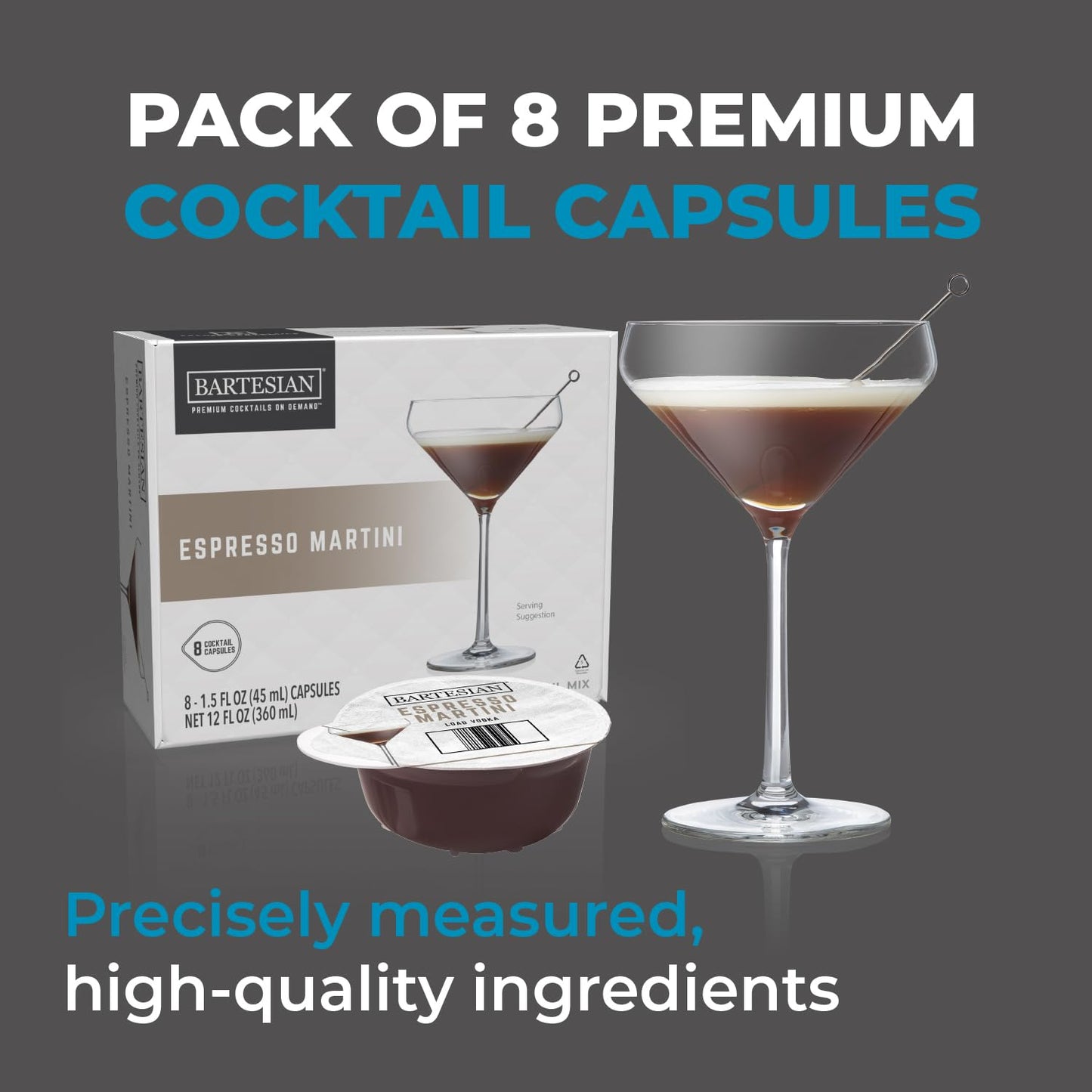 Bartesian Espresso Martini Cocktail Mixer Capsules for Cocktail Machine - Home Bar Mixology Cocktails Mix Pod Capsule Set To Use With the Cocktail