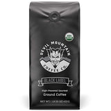 Devil Mountain Coffee Black Label Dark Roast Ground Coffee, Strong High Caffeine Coffee Grounds, USDA Organic, Fair Trade, Gourmet Artisan Roasted