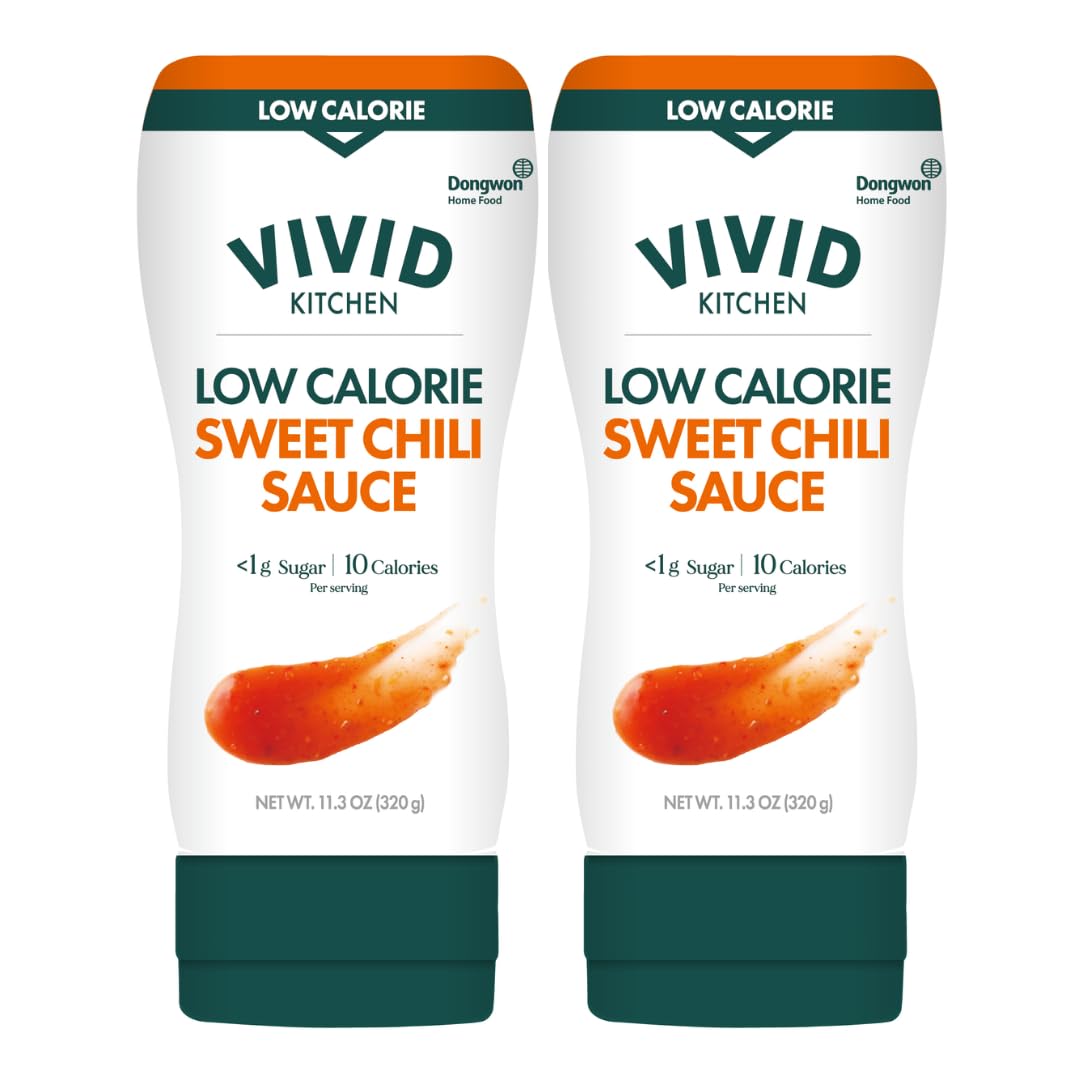 VIVID KITCHEN Low-Calorie Sweet Chili Sauce - 2 Pack - Low Sugar, 10 Cal/Serving - No Preservatives or MSG - Easy Squeeze Bottle - Healthy