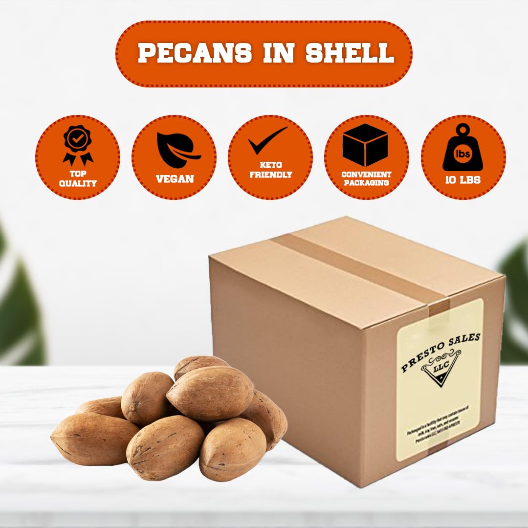 Presto Sales LLC Pecans, Flavorful in shell, NEW crop Unshelled Fresh, Easy to crack, Healthy snack, Dietetic, Vegan, and Calcium | Perfect