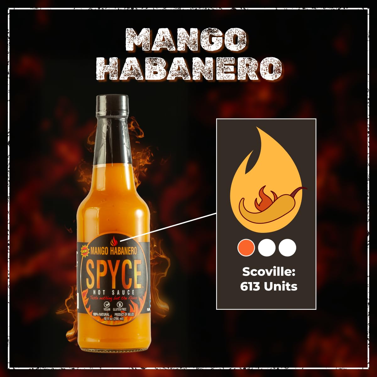 SPYCE Habanero Hot Sauce, Vegan, Gluten Free, Low Sodium, Non-GMO, No MSG, No Sugar, No Filler (10 oz, Mango Habanero)
