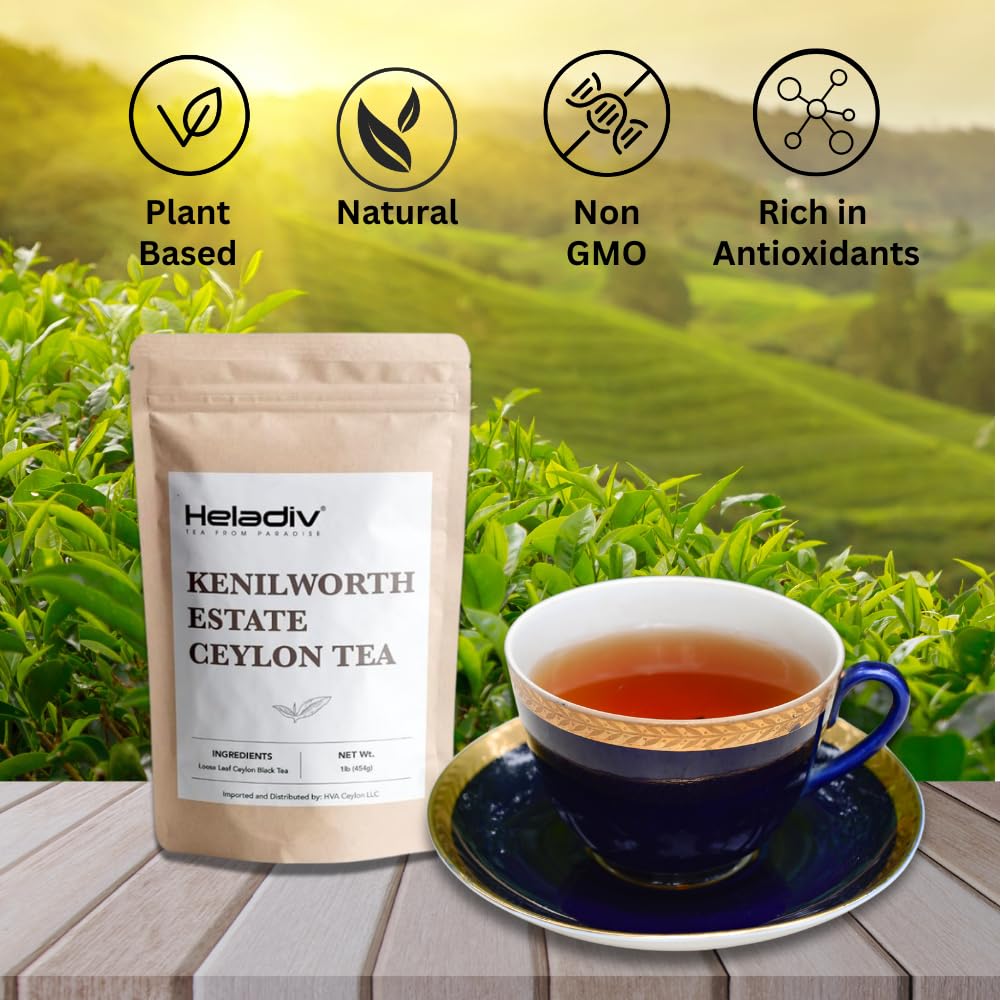 HELADIV Kenilworth Estate Ceylon Loose Leaf Black Tea, 1lb Bag, Aromatic & Full-Bodied, Smooth & Satisfying Brew, Ethically Sourced from Sri Lanka