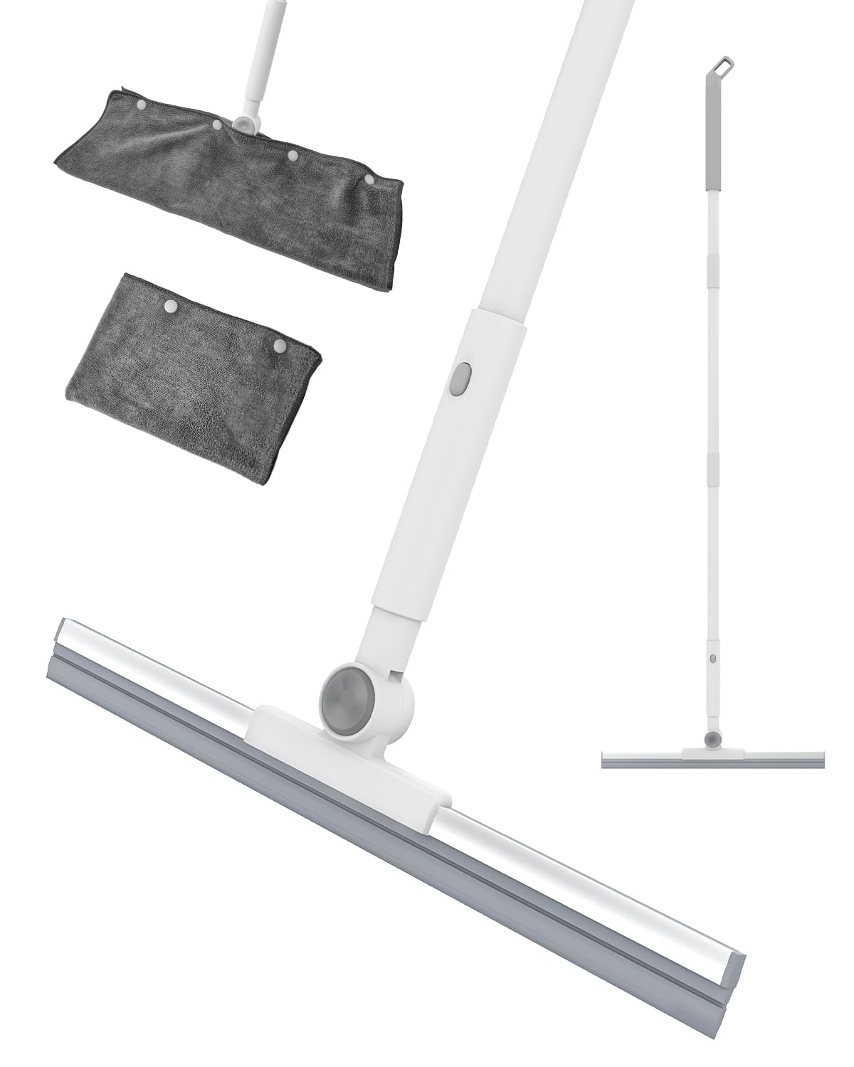 Qriveunet Heavy Duty Floor Squeegee for Concrete Floor- 16.7” Silicone Broom with Cloth Clip Design, 53” Extendable Window Cleaner, Bathroom Mop