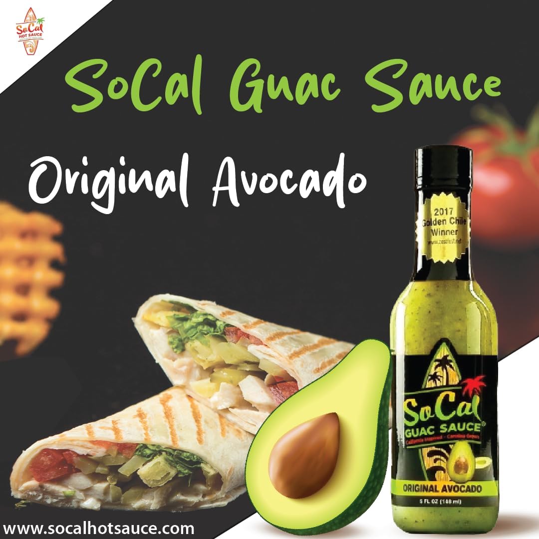 SoCal Hot Sauce® - Original Avocado Guac Sauce - Single | Guacamole Salsa Verde | Mild Taco and Burrito Sauce | California Taqueria Style