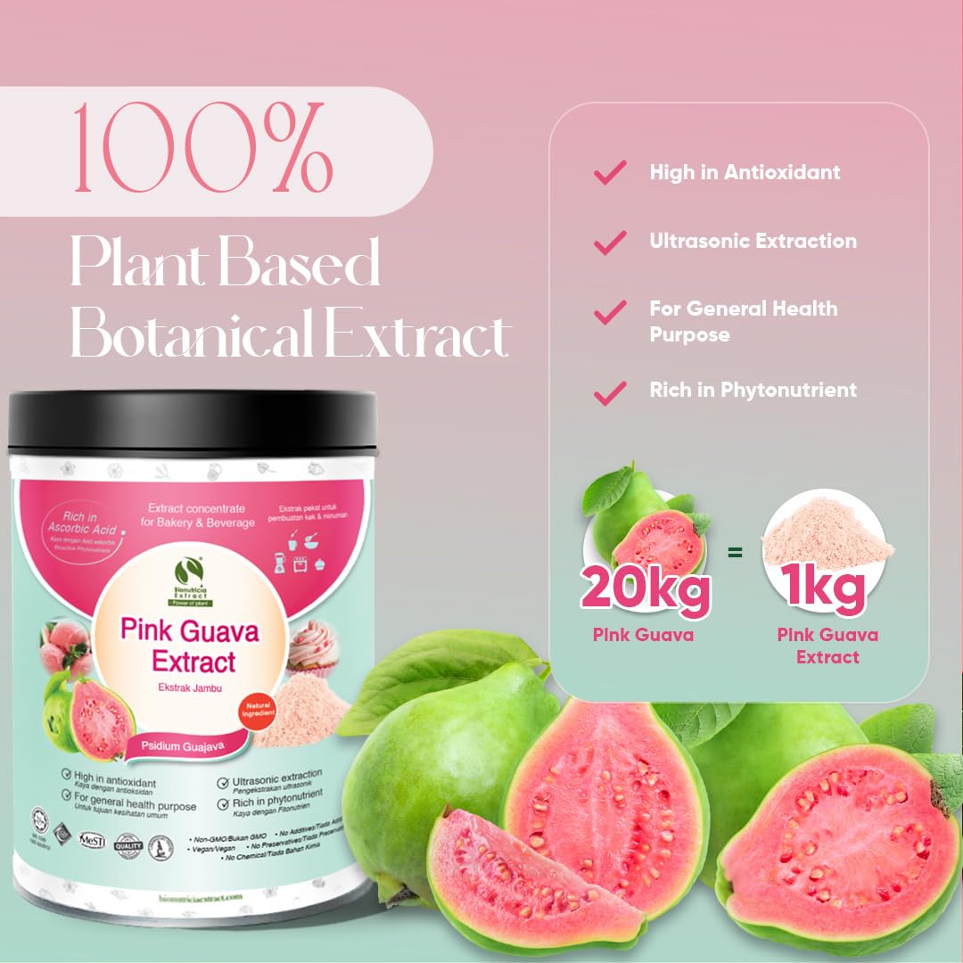 Pink Guava Extract Powder 20:1 Standardized Concentrate | Natural Source of Vitamin C, Lycopene & Polyphenols | No Added Sugar | Antioxidant Superfood