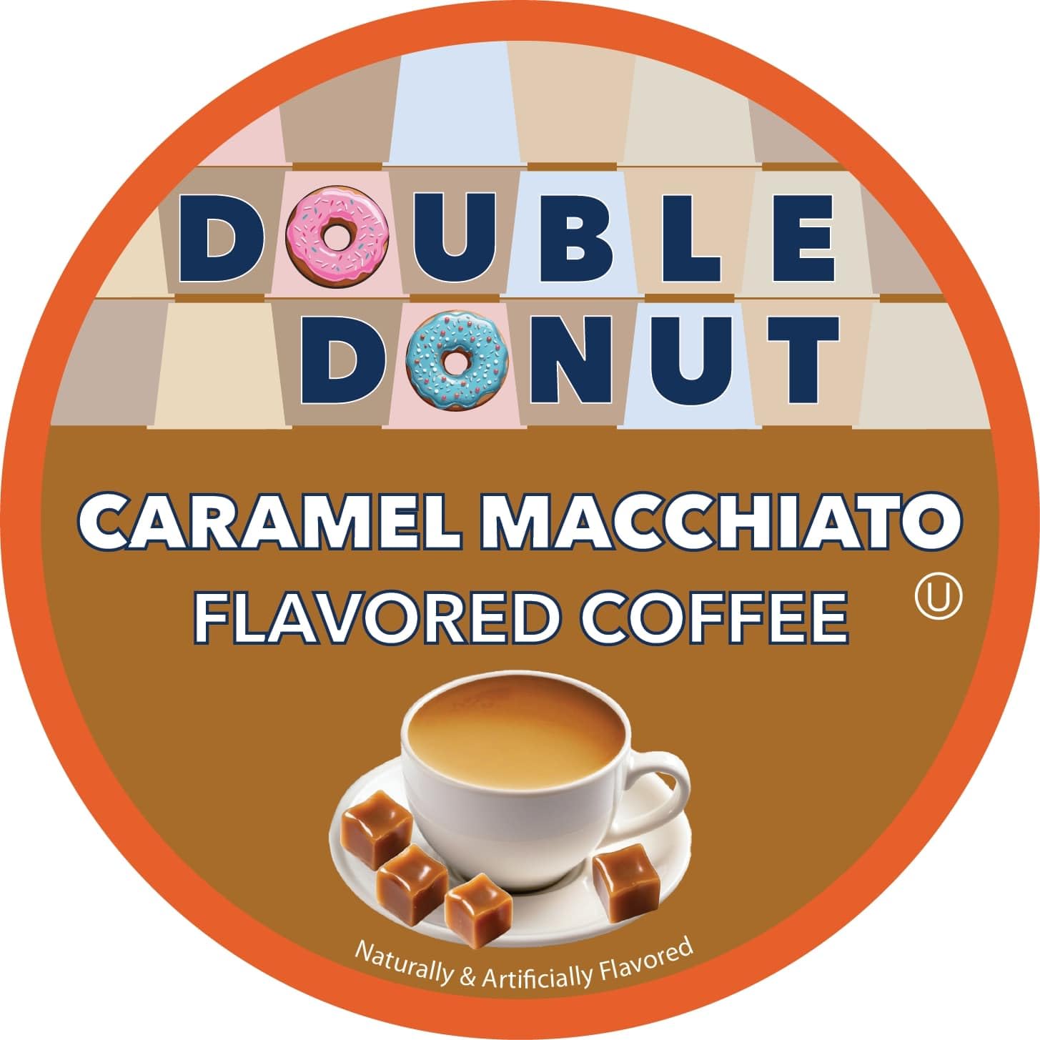 Double Donut Caramel Macchiato Flavored Coffee Pods - Caramel Coffee in Single Serve Coffee Pods for the Keurig K Cups Coffee Brewers, Medium Roast
