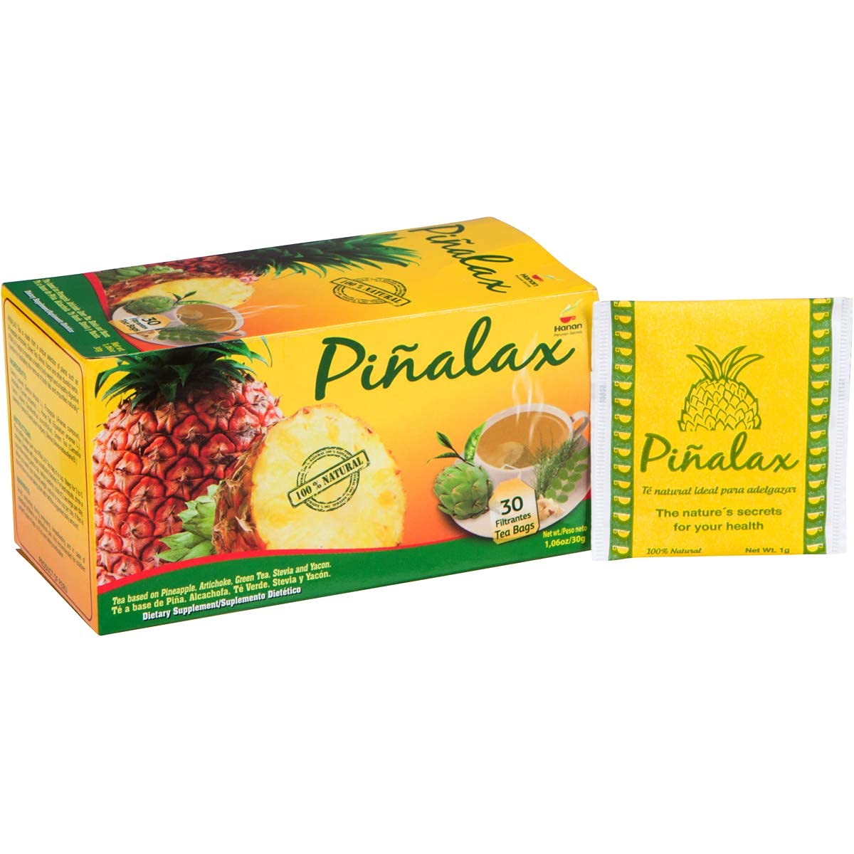 PINALAX Pineapple Piña 100% Natural Blend Detox-Tea promotes digestion | Artichoke, Green Tea, Stevia, Yacon, Senna, Horsetail, and Fennel | 30 Tea