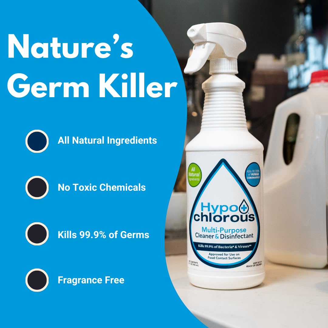 Hypo+Chlorous Hypochlorous Acid Spray For Home 32oz - Cleaner & Disinfectant - Safe for Kids & Pets - Multi-Purpose Hypochlorous Acid Cleaner