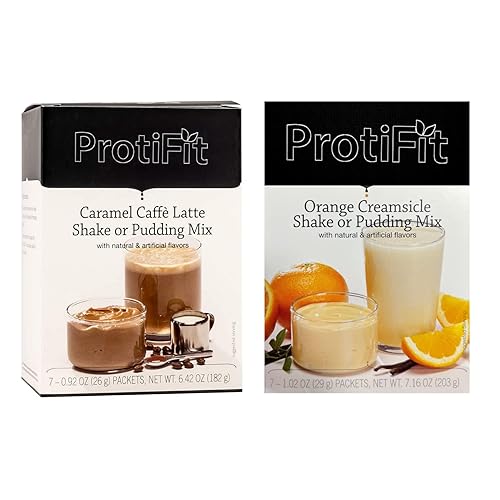 PROTIFIT - High Protein Caramel Caffe Latte & Orange Creamsicle Pudding & Shake Mix 2 Pack, 15g Protein, Low Calorie, Low Fat, Low Carb, Aspartame