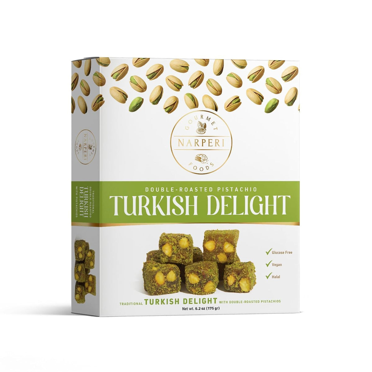 Assorted Turkish Delight Variety Pack - Double-Roasted Pistachio, Mint, Fruit, Coffee & Rose - Premium Soft & Chewy Lokum Candy - 6.2 oz & 12.4 oz