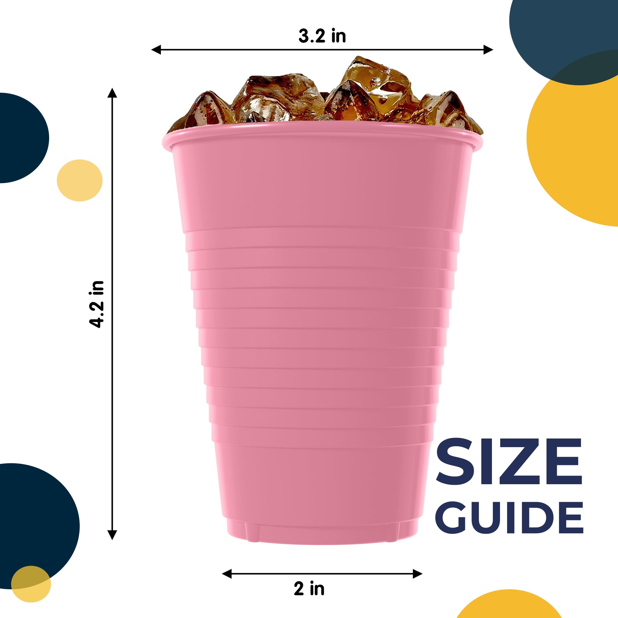 Exquisite Party Solids 12 Oz Pink Plastic Cups For Party Supplies 50 Pack | Pink Disposable Cups Plastic | Disposable Drinkware For Parties, Events