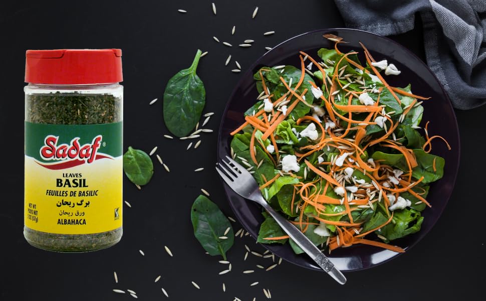 Sadaf Basil Leaves - Dried Basil Leaves for Cooking and Food Seasoning - Flavorful Herb - Mediterranean Cuisine Spice - Kosher - 2 Oz Bottle