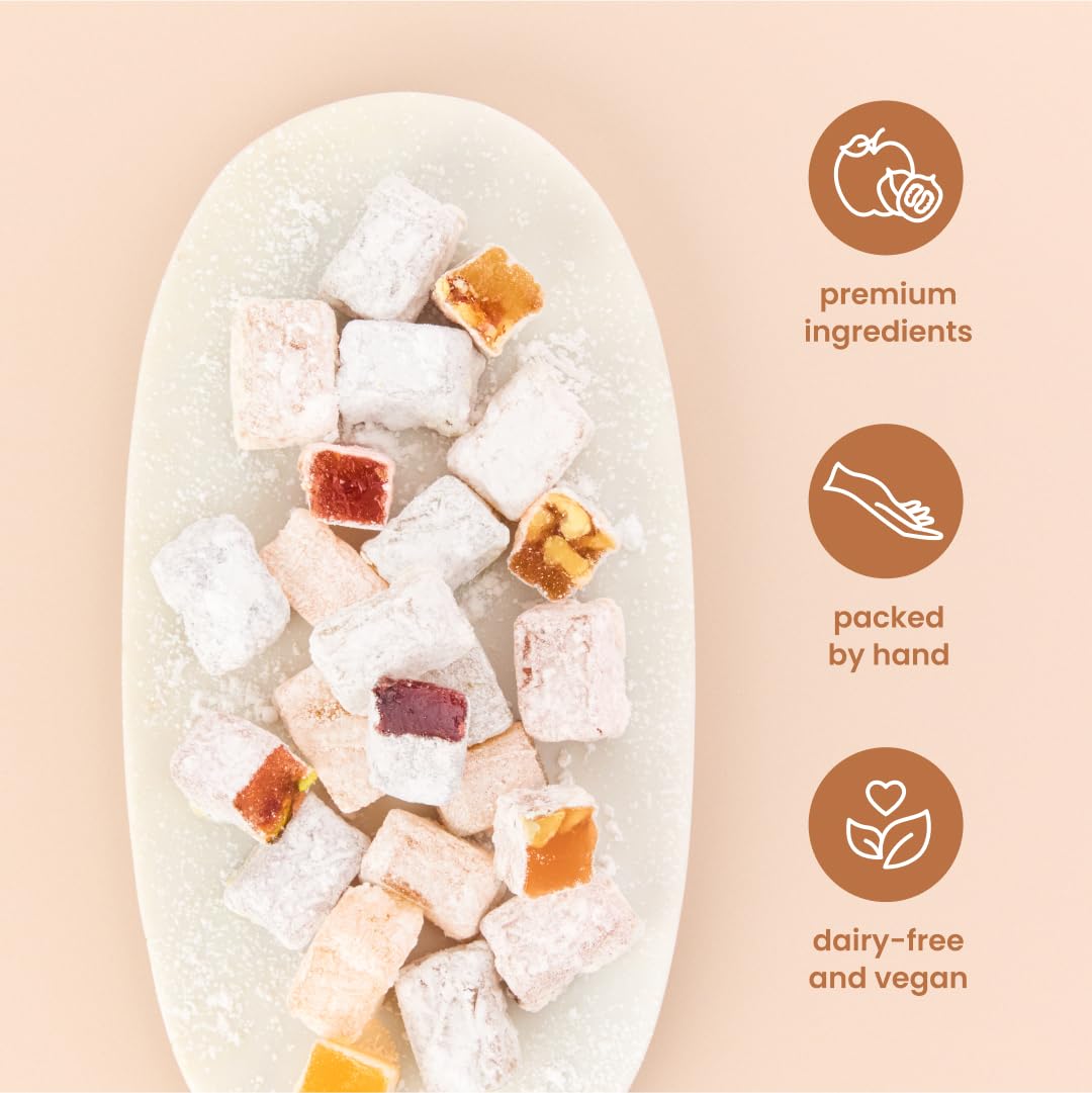 Liberty Orchards, Fruit Delights - Assorted Vegan Fruit and Nut Candies, Gluten Free, Lokum with Nuts, Strawberry & Walnut Turkish Delight Gourmet