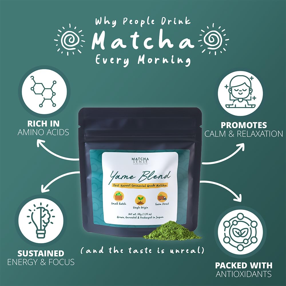 Matcha Sense - Japanese Ceremonial Grade Matcha Powder - Yame First Harvest, Single Origin Fukuoka Japan - Lattes, Iced Drinks - Vegan and Keto