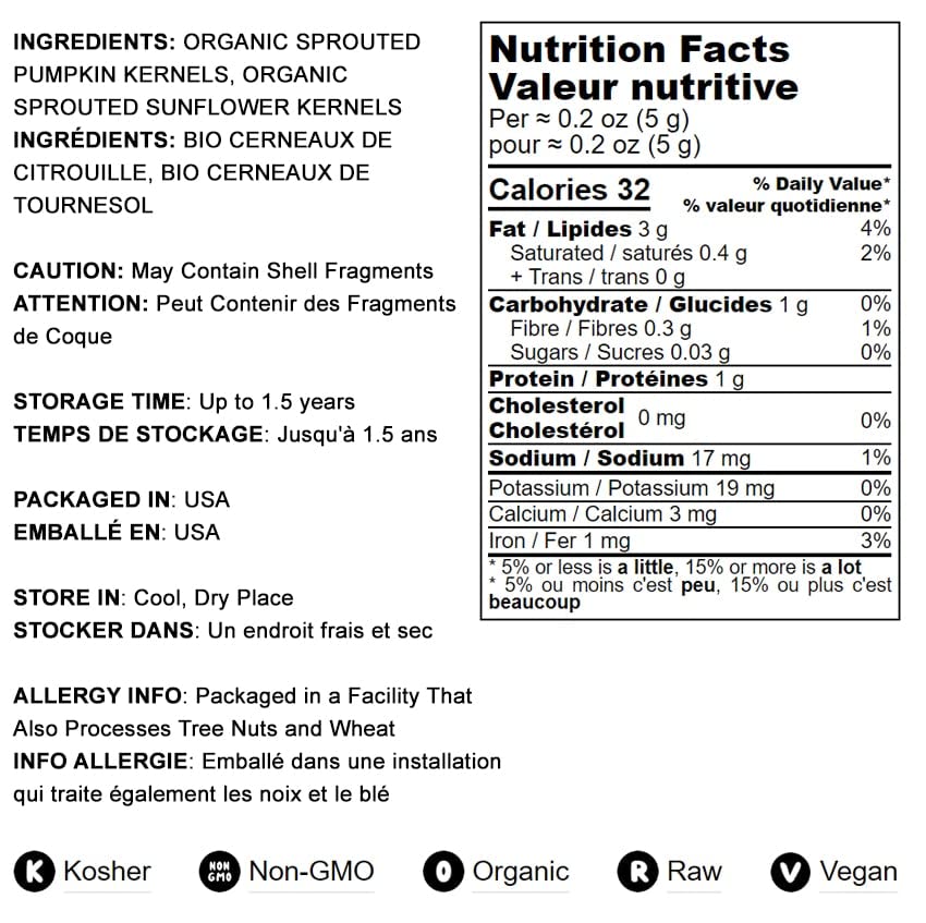 Food to Live Organic Sprouted Seeds Mix, 8 Ounces - Raw & Non-GMO Snack Mix Contains Sprouted Pumpkin and Sunflower Seeds. Vegan Superfood, Kosher