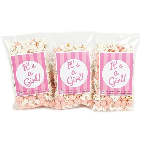 Welcome Baby Boy or Girl! Baby Shower Popcorn Bags Gender Reveal Party Favor Gifts (20 Pack) (20-Pack, It's a Girl!)