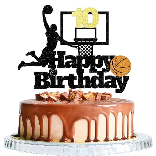 Basketball Happy 10th Birthday Cake Topper-Basketball Themed Birthday Party Cake Decoration-10 Years Birthday Party Supplies (10th)