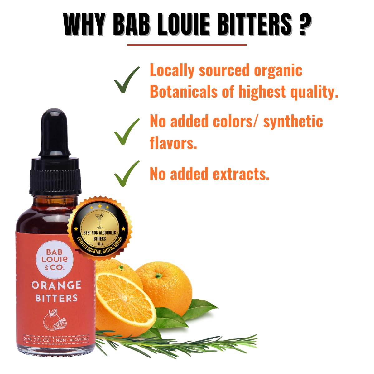 Bab Louie & Co. Non-Alcoholic Bitters Set - Cherry, Orange, Aromatic Bitters for Cocktails, Mocktails, Whiskey - 30ml/ 1 Fl. Oz Each, Non-Alcoholic