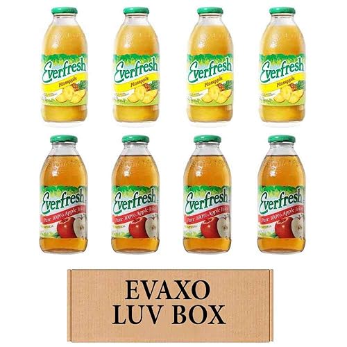 Evaxo LUV BOX - Variety Everfresh Juice, 16 oz. Pack of 8, Pineapple & 100% Apple Juice, 8 Count, 16 oz Bottle