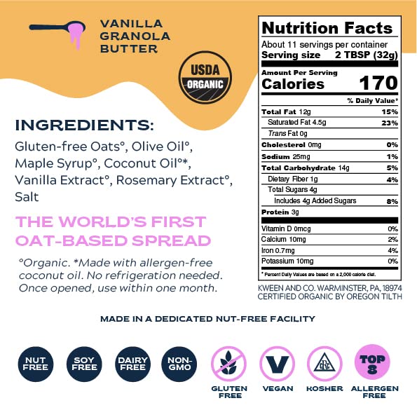Oat Haus Organic Variety Granola Butter | Original, Chocolate, Vanilla, Blueberry | Peanut-free, Almond (Tree-Nut) Free, & School-Safe | Sunflower