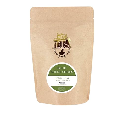 Blue Suede Shoes Green Tea - 4oz | Loose Leaf Tea Pouches | Smooth Sweet Flavor with Mild Noisette Notes | Chinese Hunan Green Tea | Delicious Hot or