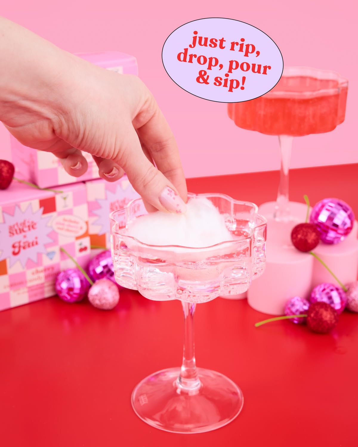 xo, Fetti x Art of Sucre Cotton Candy Glitter Drink Bombs - 4 pc Cherry Flavor, Red + Pink Edible Glitter | Bachelorette Decorations, Birthday Party