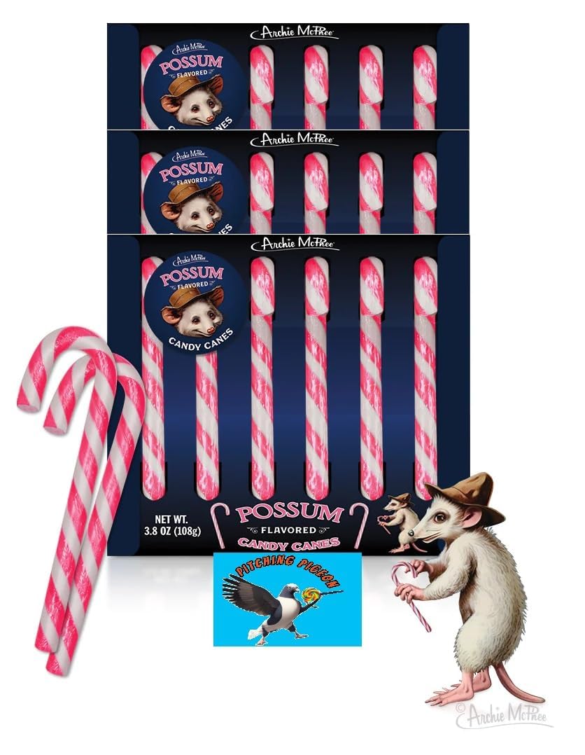 Possum Flavored Candy Canes 18 Count - Christmas Holiday Stocking Stuffers - Fun Novelty Gag Joke Gift