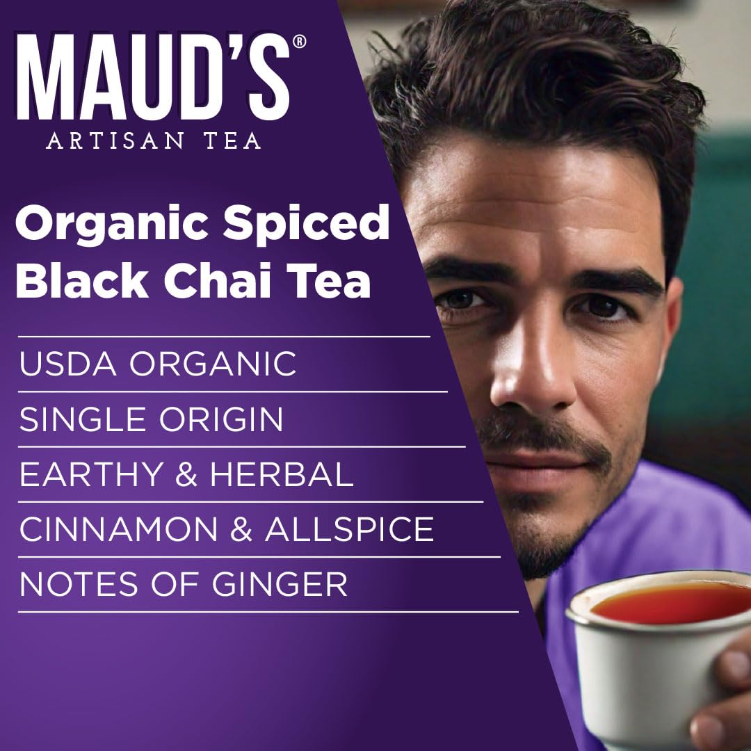 Maud's Organic Chai Tea Pods, 24 ct, Single Serve Tea Pods - 100% Gourmet Blended Tea Leaves, Compatible with Keurig K Cups Maker