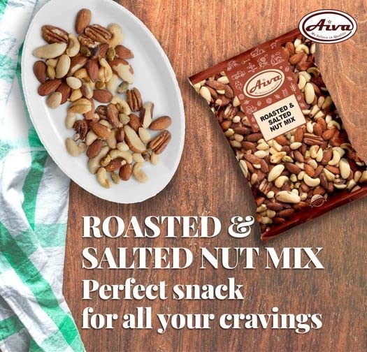 Aiva Roasted & Salted Mixed Nuts Bulk - 2 lb | Almonds, Cashews, Peanuts, Pecan, Hazel Nut, Brazil Nuts