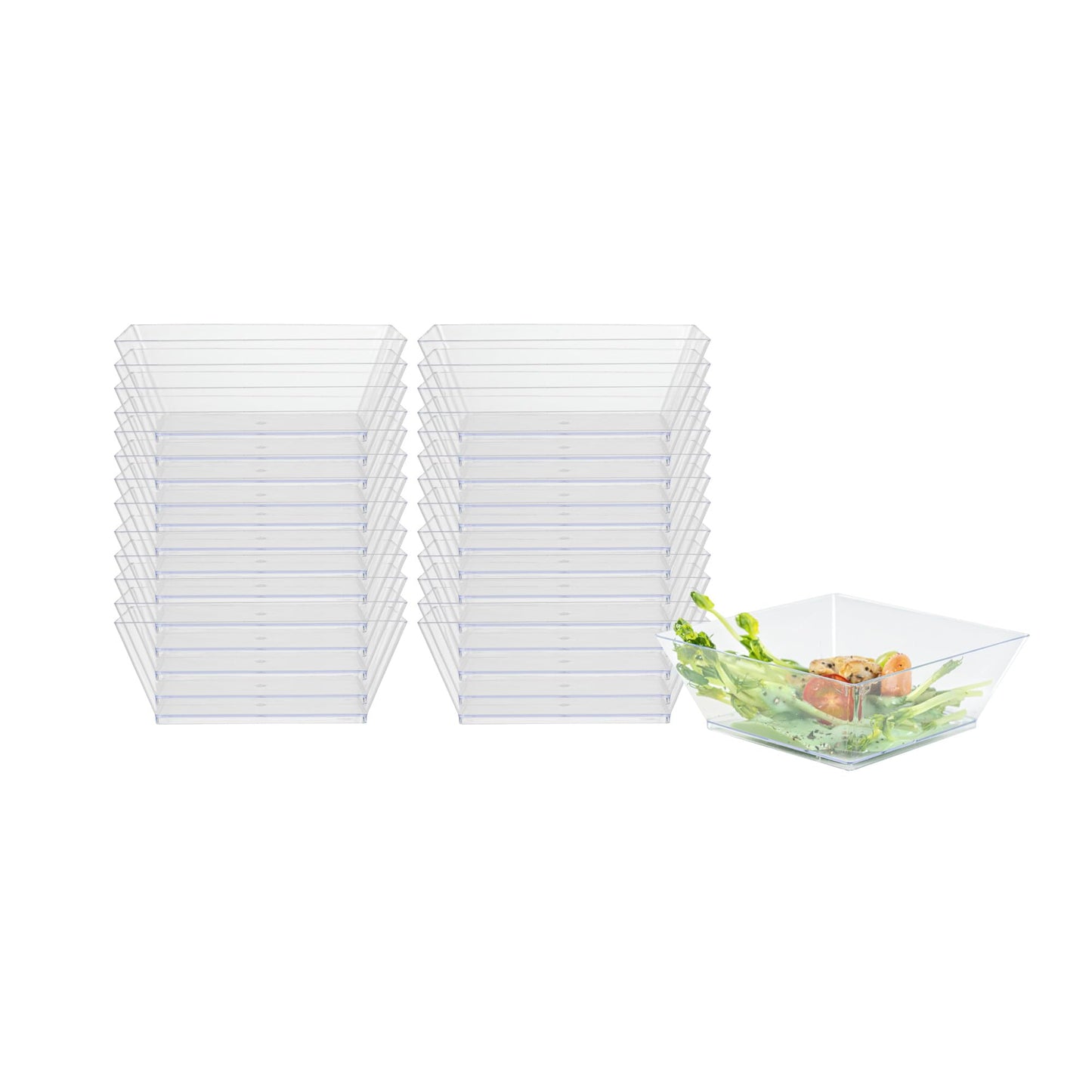 Restaurantware 10 Ounce Square Bowls 100 Disposable Serving Bowls - Heavy-Duty Premium Clear Plastic Salad Bowls For Parties Catering Or Buffets Serve