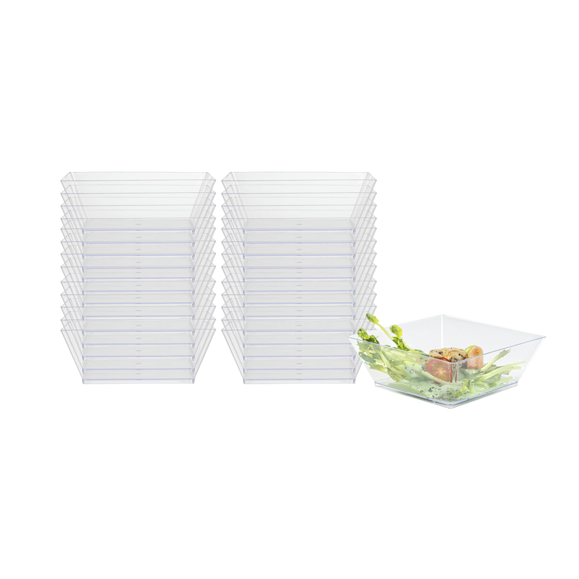 Restaurantware 10 Ounce Square Bowls 100 Disposable Serving Bowls - Heavy-Duty Premium Clear Plastic Salad Bowls For Parties Catering Or Buffets Serve