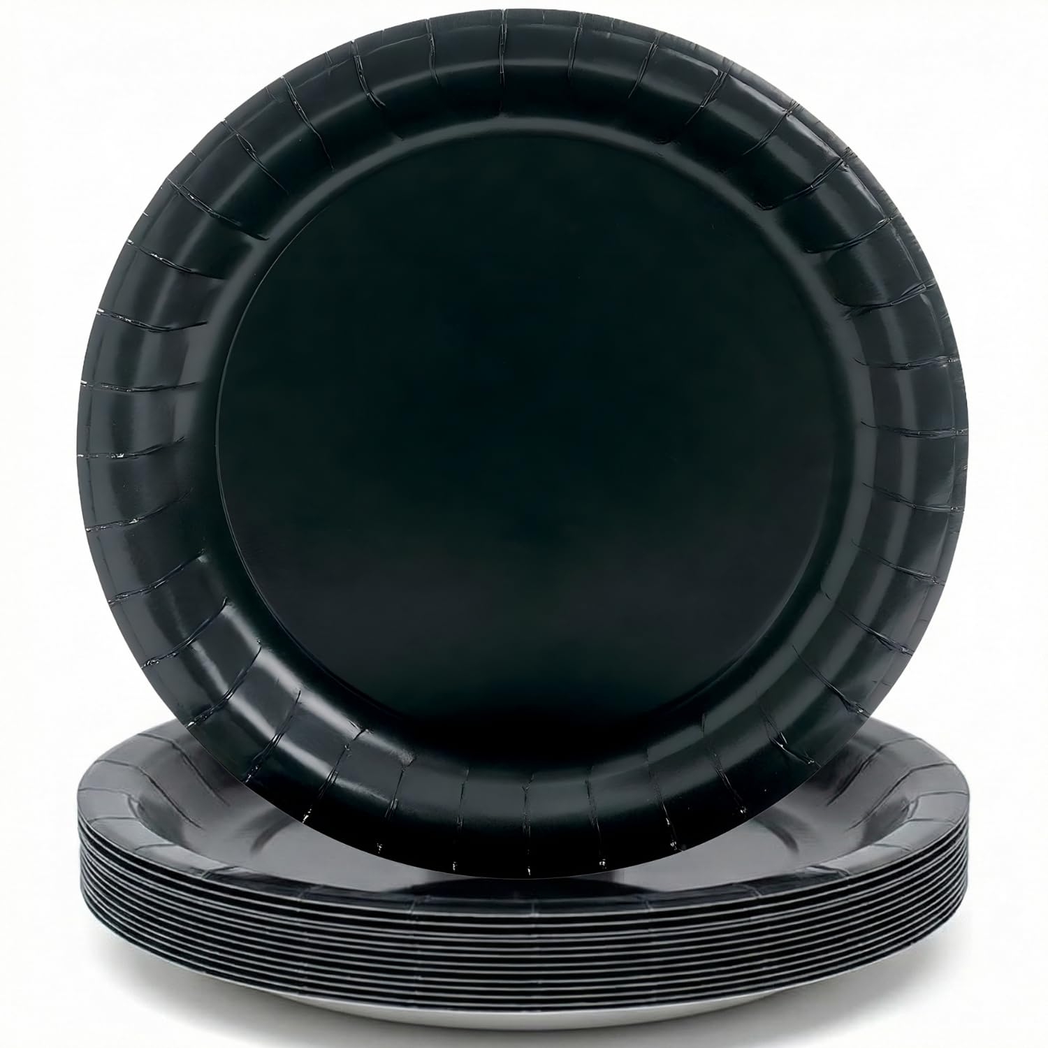 Fun Express Black Round Paper Dinner Plates - Stylish, Round, Solid Tableware for Parties & Events - Perfect for Serving Appetizers, Main Dishes - 24