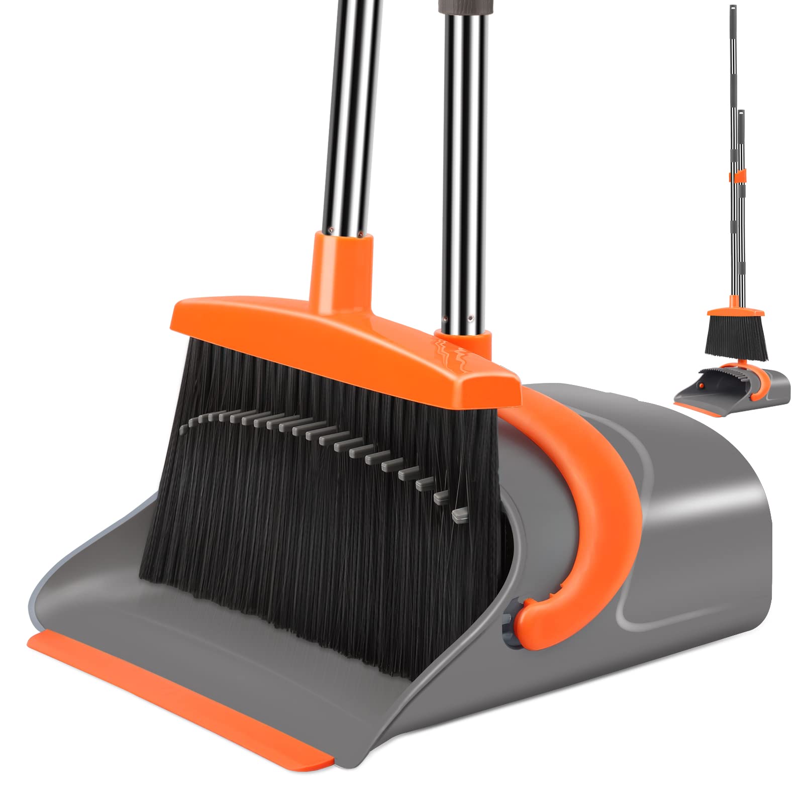 Ivandar Broom and Dustpan Set for Home, Broom and Dustpan Combo for Office, Long Handle Broom with Upright Standing Dust pan,Indoor&Outdoor Sweeping